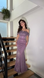 Leyna Madonna Boncuklu Abiye Lila