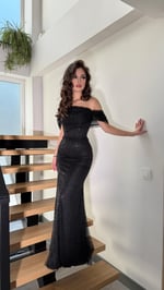 Leyna Madonna Boncuklu Abiye Siyah