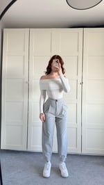 Lili Madonna Yaka Uzun Kol Crop Beyaz