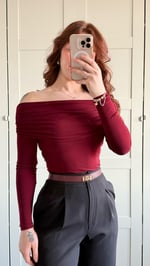 Lili Madonna Yaka Uzun Kol Crop Bordo