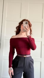 Lili Madonna Yaka Uzun Kol Crop Bordo