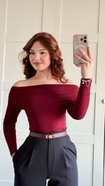 Lili Madonna Yaka Uzun Kol Crop Bordo