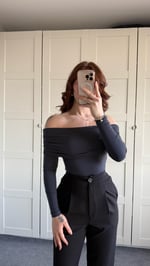 Lili Madonna Yaka Uzun Kol Crop Gri