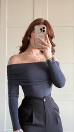 Lili Madonna Yaka Uzun Kol Crop Gri