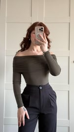 Lili Madonna Yaka Uzun Kol Crop Haki