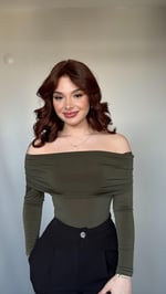 Lili Madonna Yaka Uzun Kol Crop Haki
