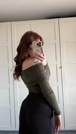 Lili Madonna Yaka Uzun Kol Crop Haki