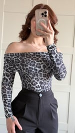Lili Madonna Yaka Uzun Kol Crop Leopar