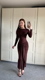 Lilianna Bağlamalı Elbise Kahverengi 