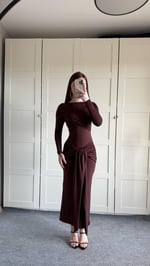 Lilianna Bağlamalı Elbise Kahverengi 