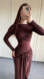 Lilianna Bağlamalı Elbise Kahverengi 