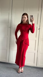 Lilianna Bağlamalı Elbise Kırmızı