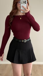 London Basıc Kayık Yaka Bluz Bordo