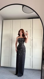 Luxury Straplez Taşlı Abiye Siyah