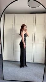 Luxury Straplez Taşlı Abiye Siyah
