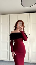 Madonna Kürk Yaka Bordo Elbise