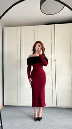Madonna Kürk Yaka Bordo Elbise