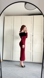 Madonna Kürk Yaka Bordo Elbise