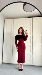 Madonna Kürk Yaka Bordo Elbise