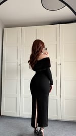 Madonna Kürk Yaka Siyah Elbise