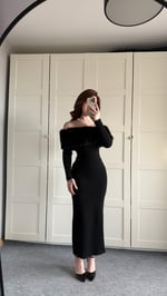 Madonna Kürk Yaka Siyah Elbise