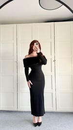 Madonna Kürk Yaka Siyah Elbise