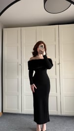 Madonna Kürk Yaka Siyah Elbise