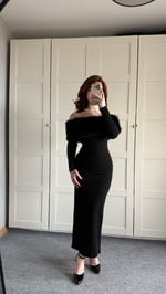 Madonna Kürk Yaka Siyah Elbise