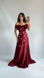 Mahfiruze Kayık Yaka Abiye Bordo 