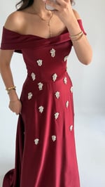 Mahfiruze Kayık Yaka Abiye Bordo 