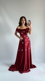 Mahfiruze Kayık Yaka Abiye Bordo 