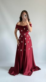 Mahfiruze Kayık Yaka Abiye Bordo 