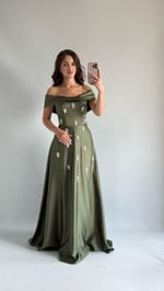 Mahfiruze Kayık Yaka Abiye Haki 