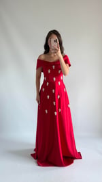 Mahfiruze Kayık Yaka Abiye Kırmızı 