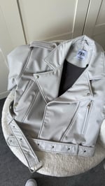 Marka Deri Crop Biker Gri Ceket