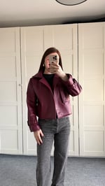 Massi Crop Biker Ceket Bordo