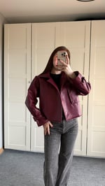 Massi Crop Biker Ceket Bordo