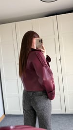 Massi Crop Biker Ceket Bordo