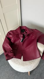 Massi Crop Biker Ceket Bordo