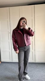 Massi Crop Biker Ceket Bordo