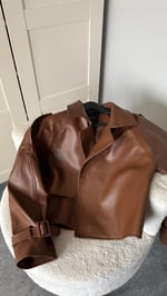 Massi Crop Biker Ceket Kahverengi 