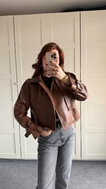 Massi Crop Biker Ceket Kahverengi 