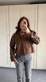 Massi Crop Biker Ceket Kahverengi 