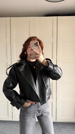 Massi Crop Biker Ceket Siyah