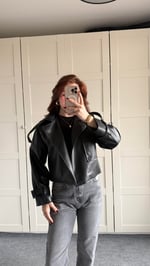 Massi Crop Biker Ceket Siyah