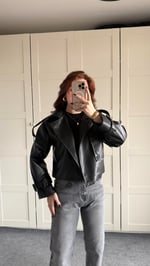 Massi Crop Biker Ceket Siyah