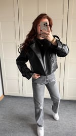 Massi Crop Biker Ceket Siyah