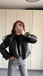 Massi Crop Biker Ceket Siyah