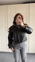 Massi Crop Biker Ceket Siyah