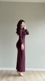 Maxi Gold Tokalı Polyamid Elbise Mürdüm